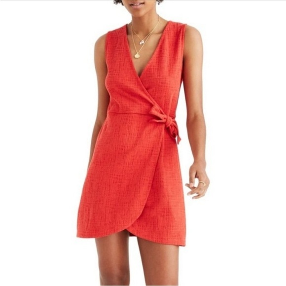 MADEWELL Texture & Thread Crosshatch Side-Tie Dress - Sleeveless - Red Orange - Picture 1 of 8